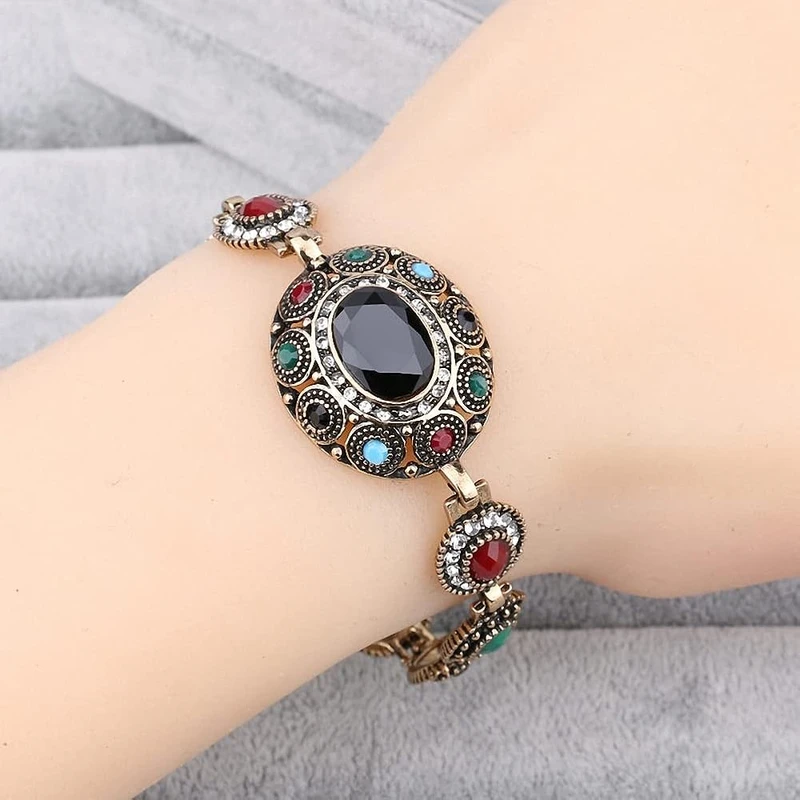 Vintage Turkish Jewelry Bangle Bohemian Antique Gold Color Link Imported Bracelet for Women Lady Gift