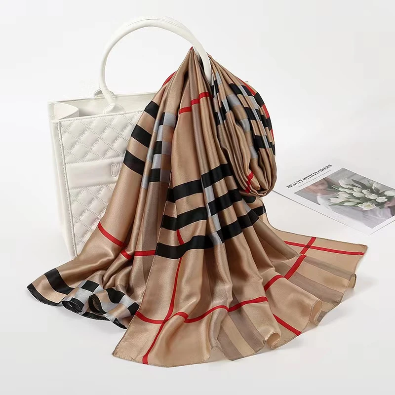 Brown & Black mix printed glossy silk hijab