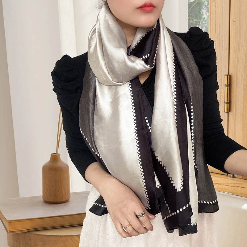 Black & Off white mixed printed Silk hijab