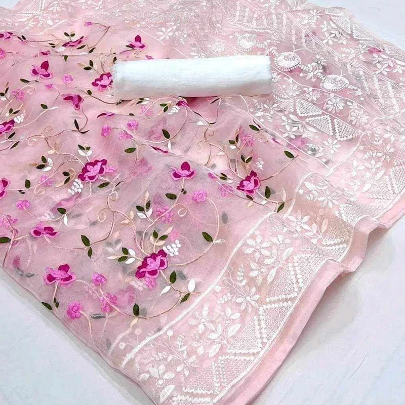 Pure Georgette with digital print saree and silk blouse - Image 3