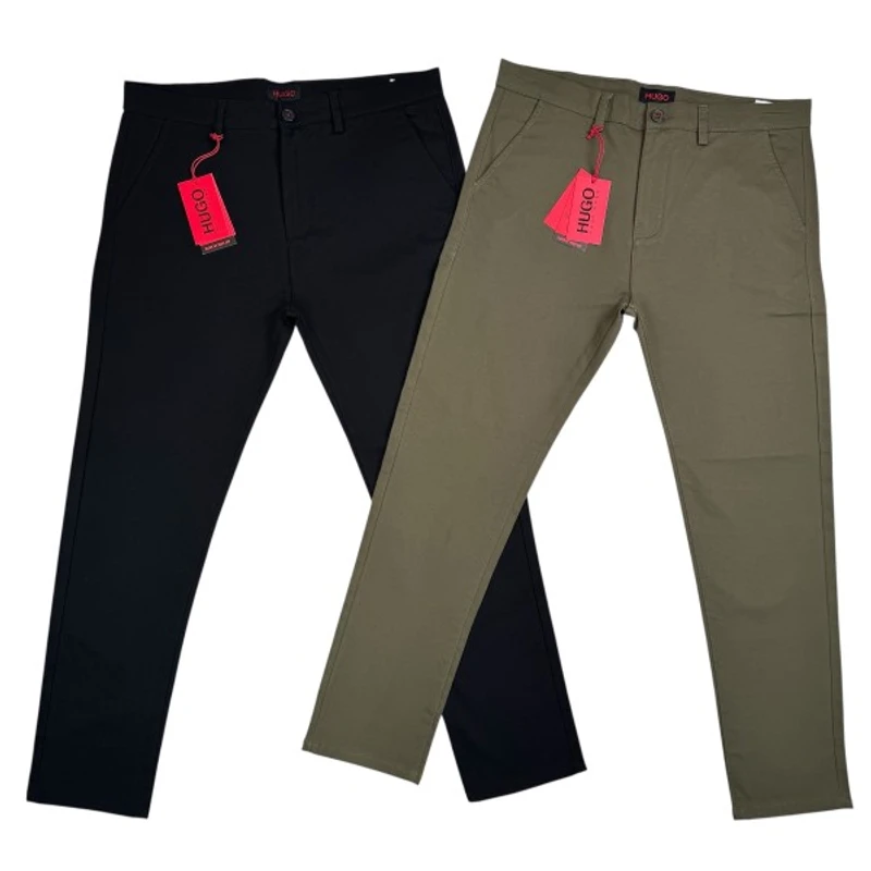 Hu*go Boss Men's Premium Twill Pant Black+Olive 2 pcs combo
