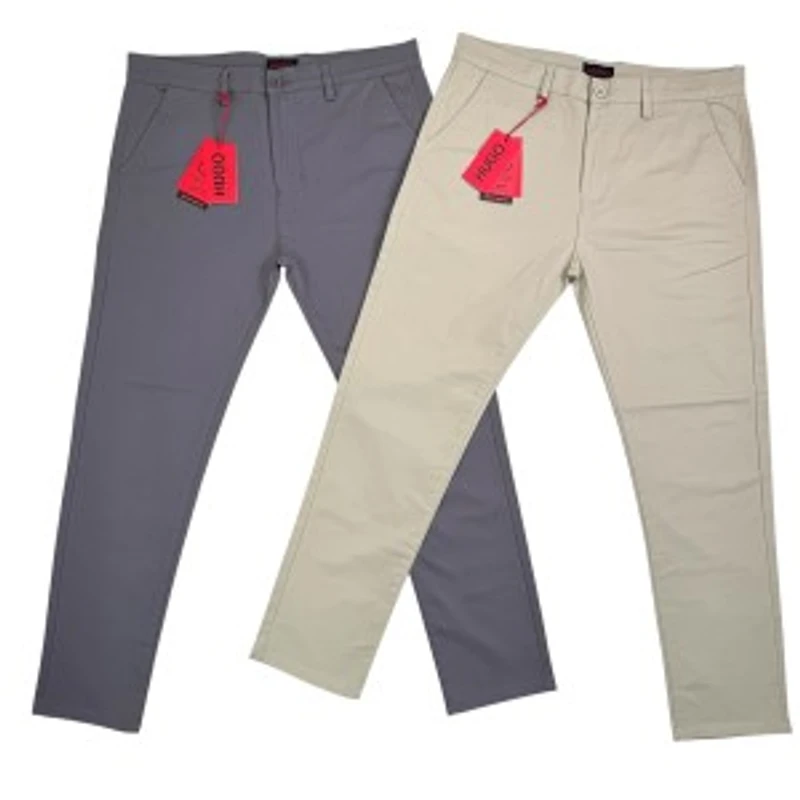Hu*go Boss Men's Premium Twill Pant Ash+cream 2 pcs combo