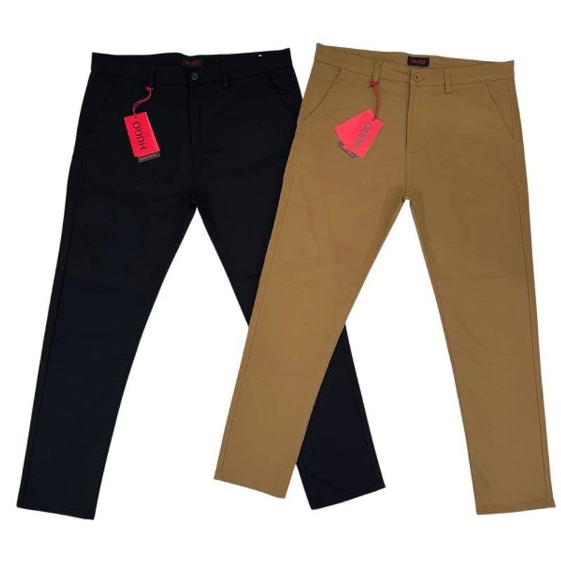 Hu*go Boss Men's Premium Twill Pant Black+Khaki 2 pcs combo