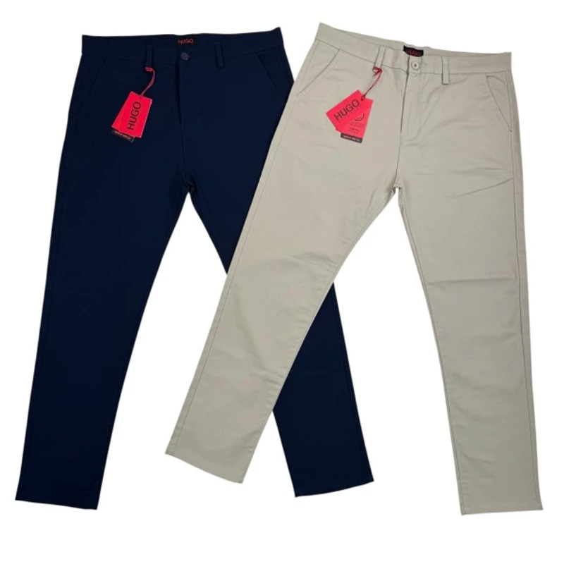 Hu*go Boss Men's Premium Twill Pant Navy+cream 2 pcs combo