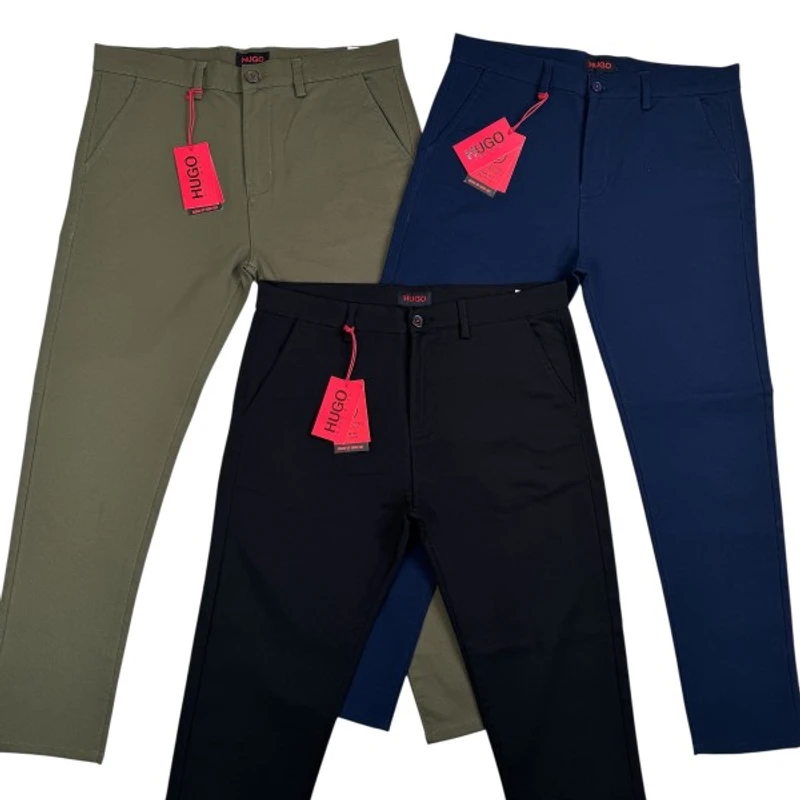 Hu*go Boss Men's Premium Twill Pant Black+Navy+Olibe 3pcs combo