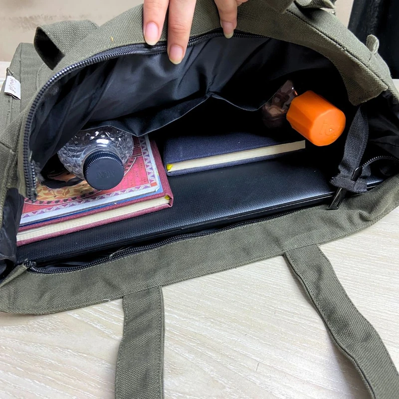 Large Shoulder Bag Deep Olive Color - Image 4