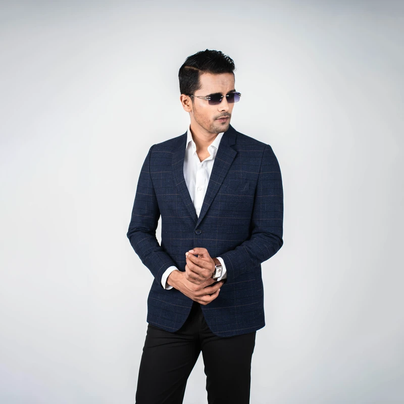 Midnight Blue Checkered Blazer