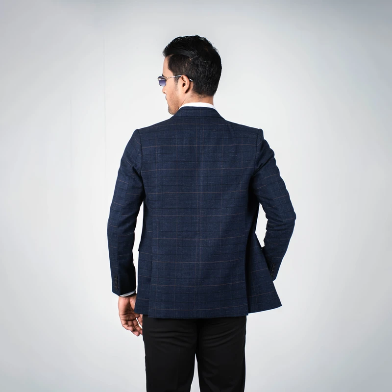 Midnight Blue Checkered Blazer - Thumbnail 3