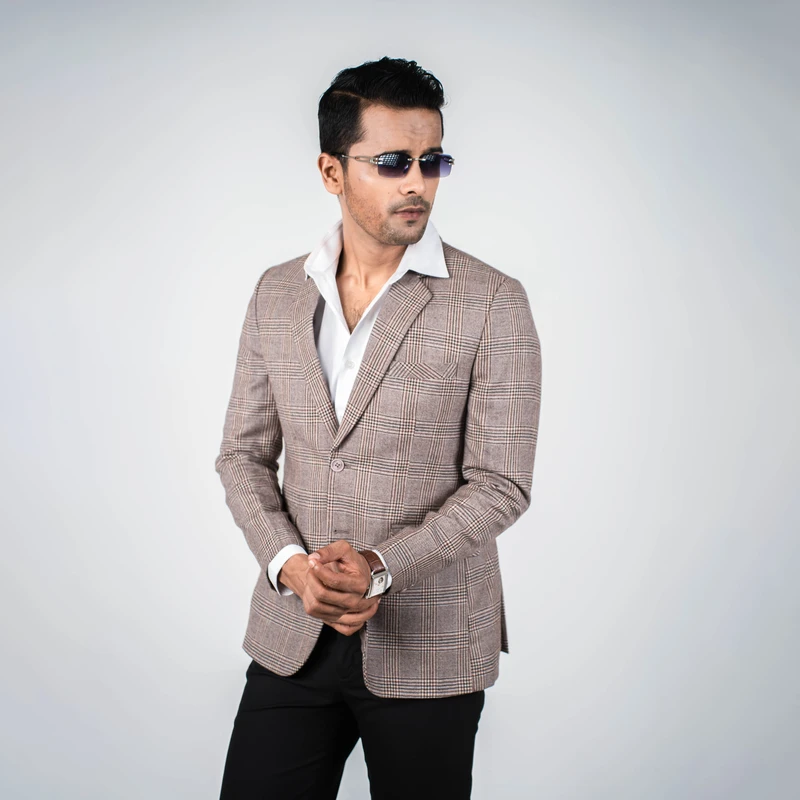 Classic Beige Checkered Blazer