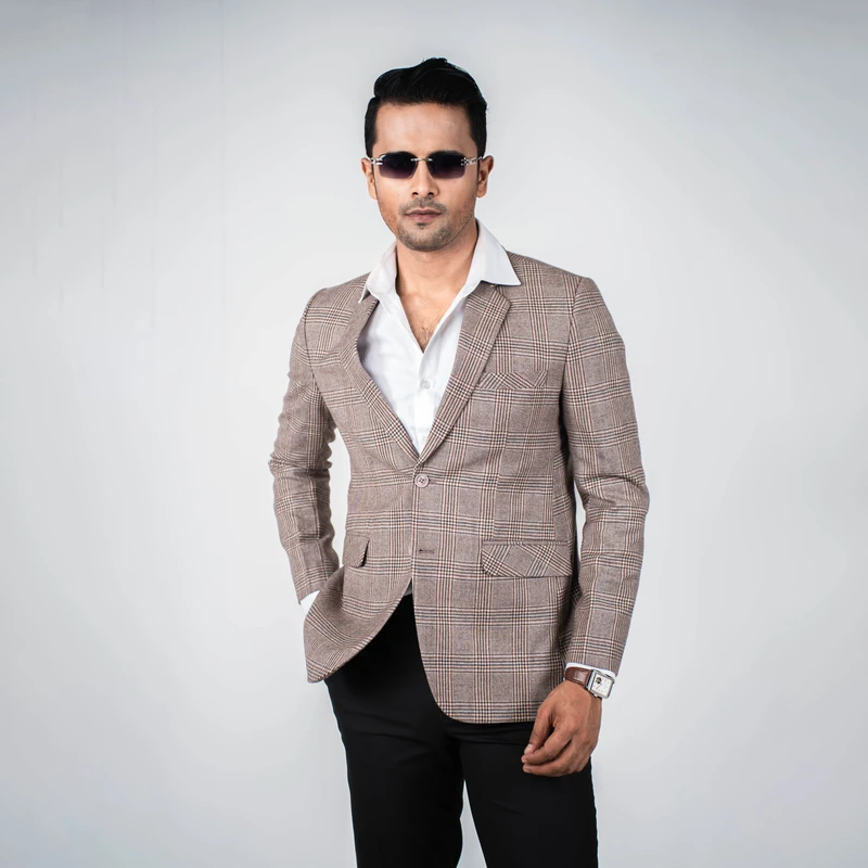 Classic Beige Checkered Blazer