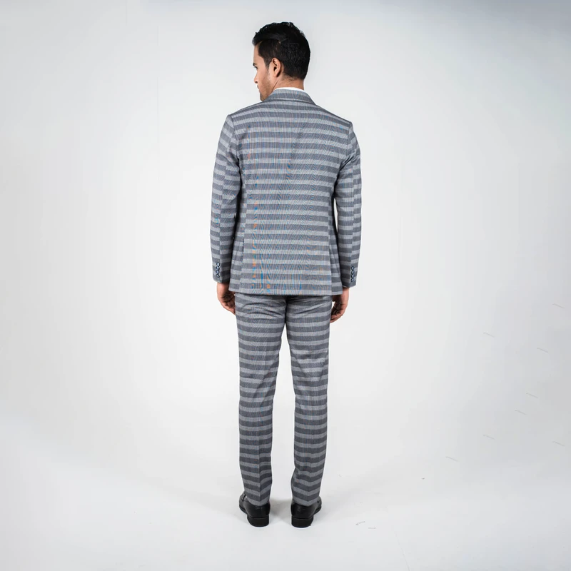 Premium Grey Striped Three Piece Suit - Thumbnail 3
