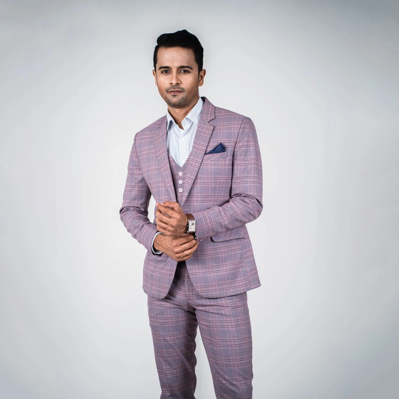 Premium Mauve Checkered Three Piece Suit