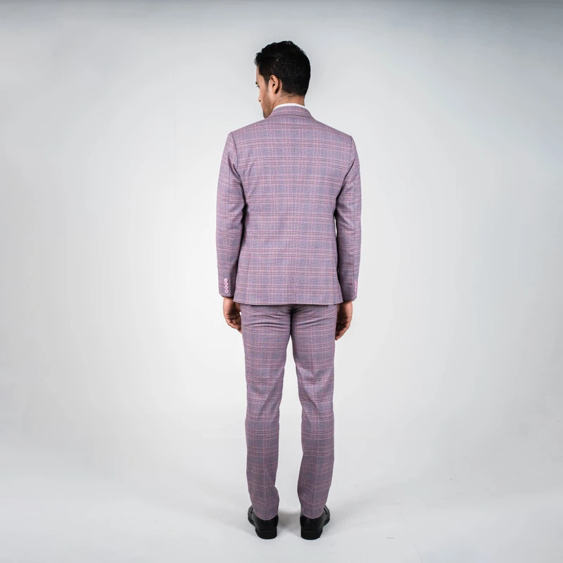 Premium Mauve Checkered Three Piece Suit - Thumbnail 3