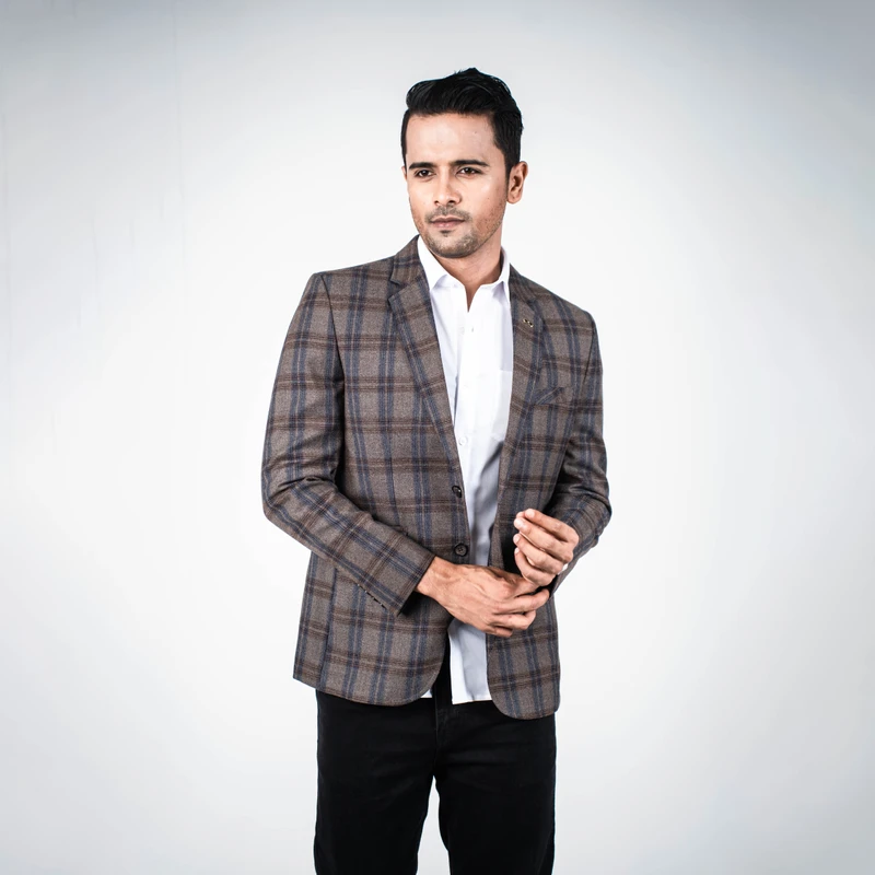 Casual Brown Checkered Blazer