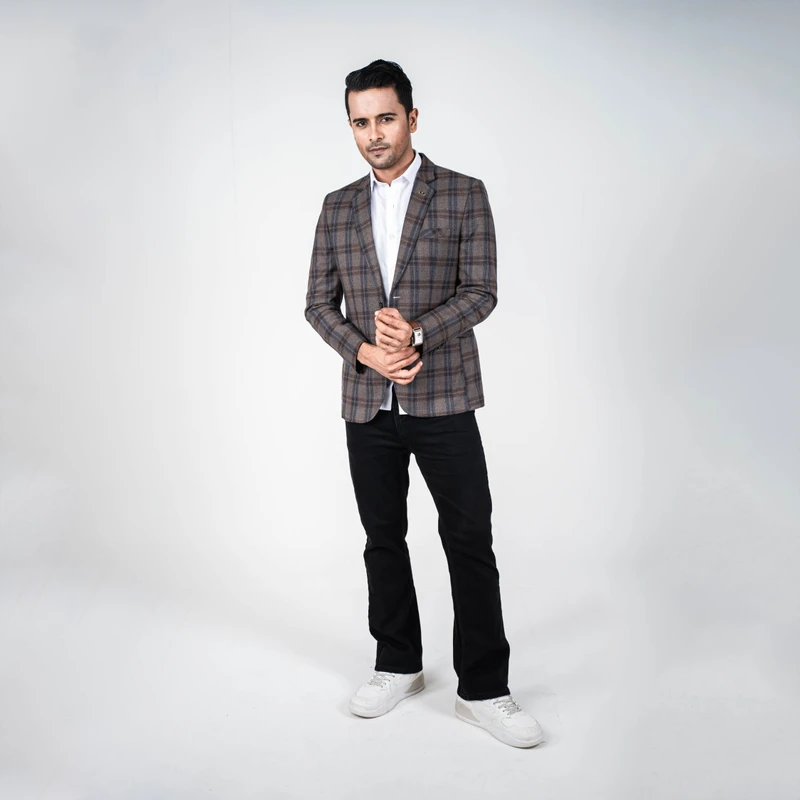 Casual Brown Checkered Blazer