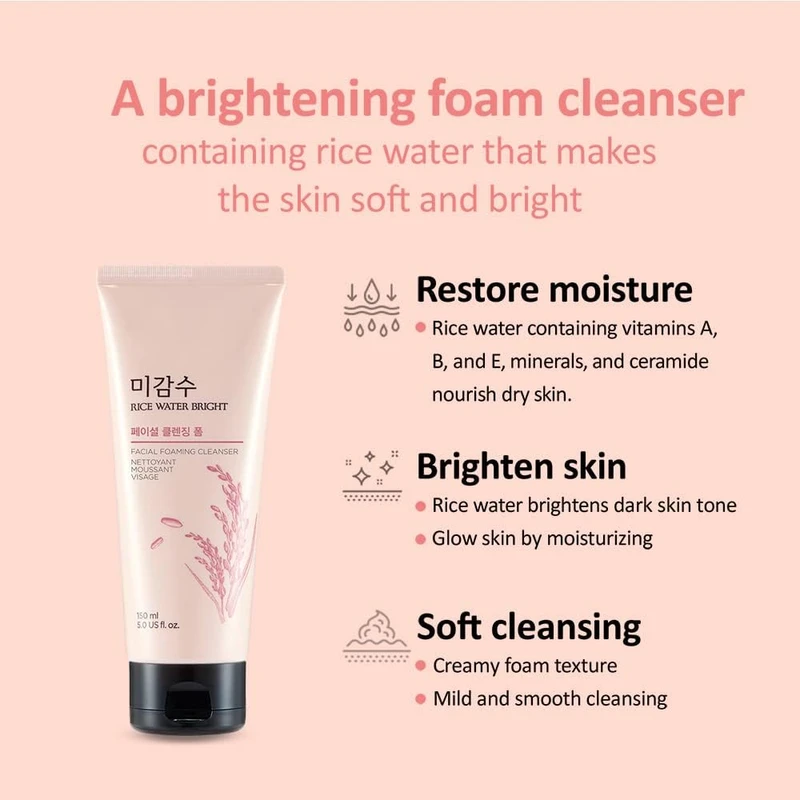 The Face Shop Rice Water Bright Facial Foaming Cleanser 150ml - Image 5