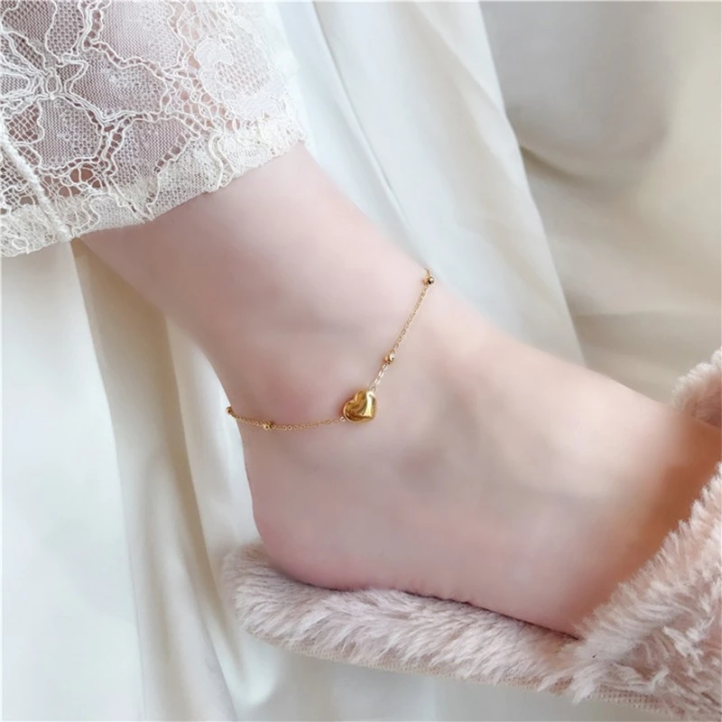 Heart stainless steel anklet