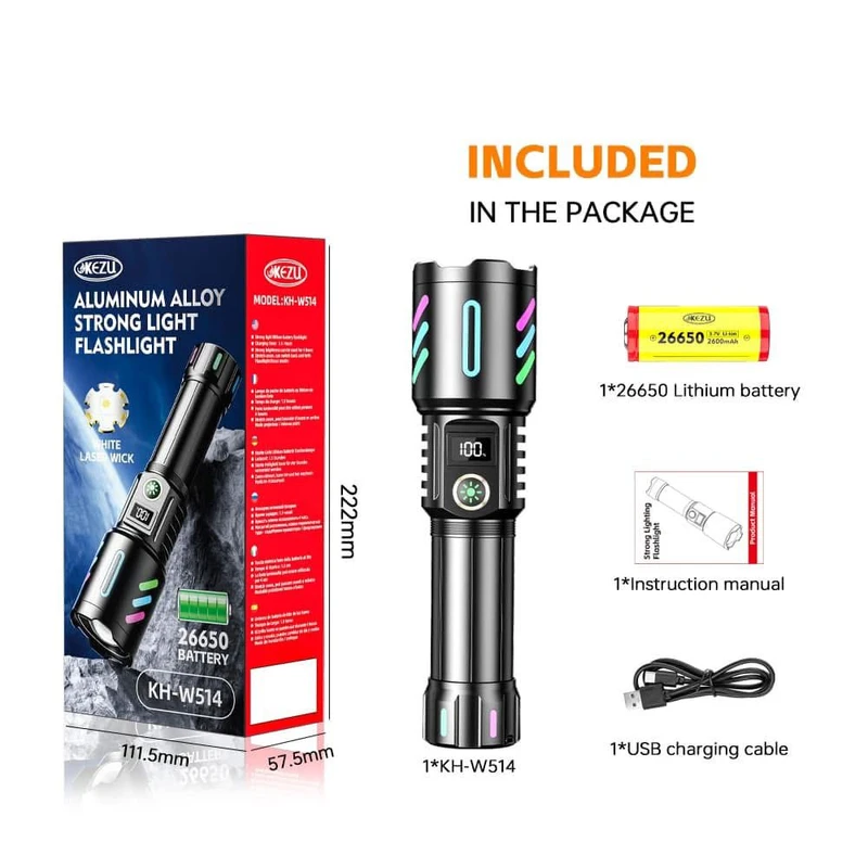 Zoom Digital Power Display Usb Rechargeable Aluminum Alloy Led Torches