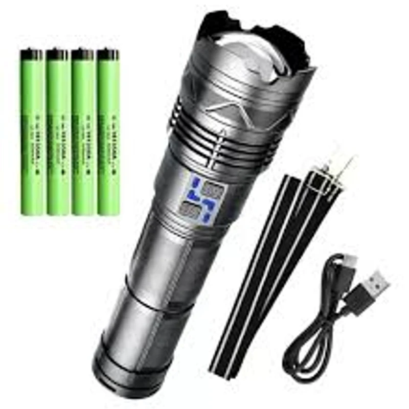 (30,400 mah)-LED Flashlight Super Bright Long Range Torch Type-C Charging Tactical Flashlight With Power Bank