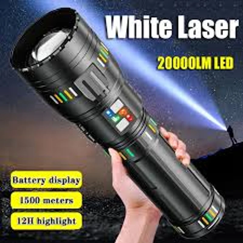 (40,000 mah)-White Laser Flashlight Input and Output Telescopic Zoomable Strong Camping Flashlight - Image 3