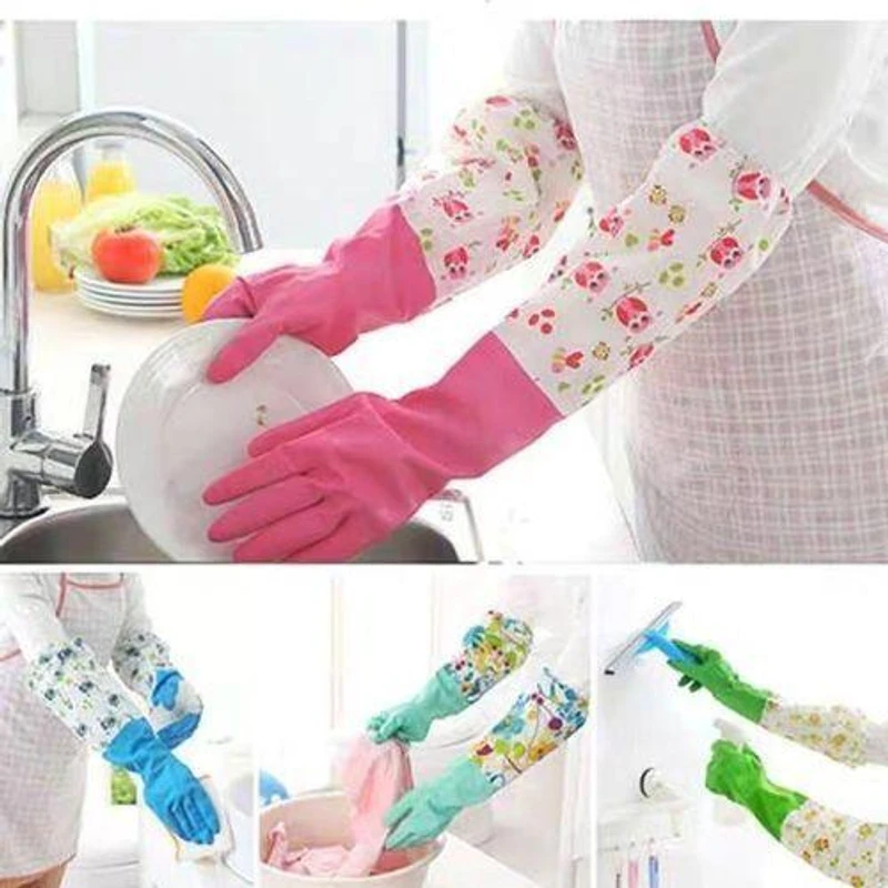 Hand Gloves for Kitchen and Household Use Waterproof, Long Elbow Length Multicolour-Reusable Free Size 1 pair
