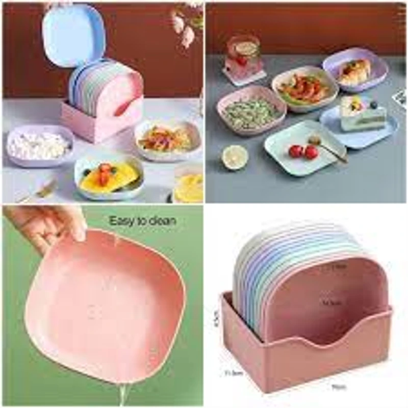 10 Pcs Plates With Stand, Multi-function Dish,Square Lightweight Wheat Straw Plates, Deep Dinner Dishes - Image 5