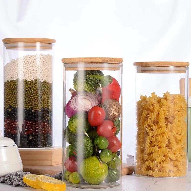 3pcs 300ml Round Glass jar Wooden Lid