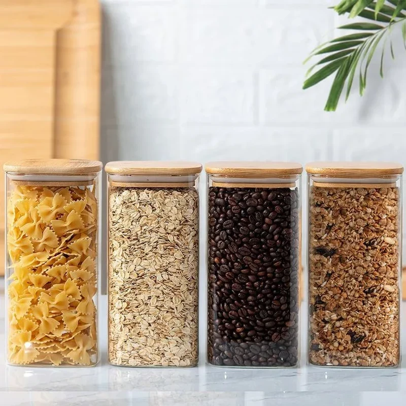 400ml Square Glass Jar Wooden Lid (PNM)