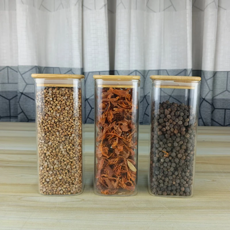 400ml Square Glass Jar Wooden Lid (PNM)