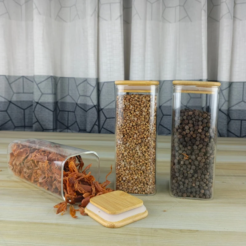 400ml Square Glass Jar Wooden Lid (PNM) - Image 3