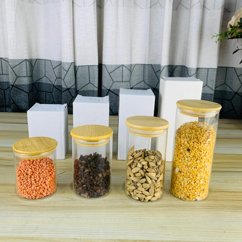 4pcs Wooden Lid Round Airtight Jar Set (SSM)