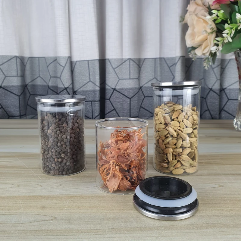 3pcs Round Glass Jar With Steel Lid (SOM)