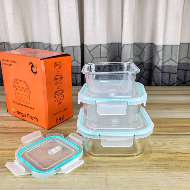 3pcs Square Sky Blue Airtight Bati Set
