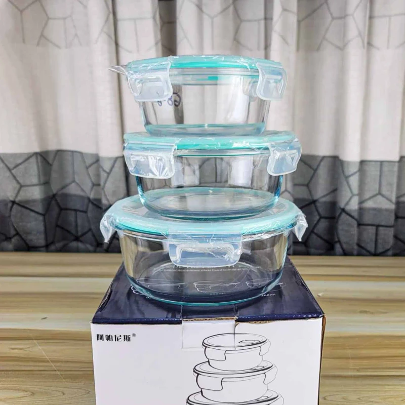 3pcs Sky Blue Round Airtight Bati Set