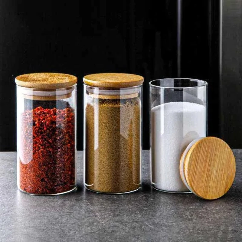 3pcs 400ml Round Glass jar Wooden lid (PPM)