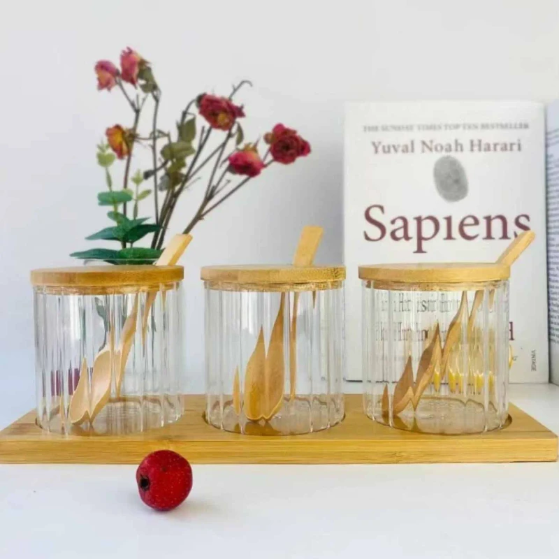 3pcs Step Spice Jar set with Wooden Lid & Tray (RSM) - Image 3