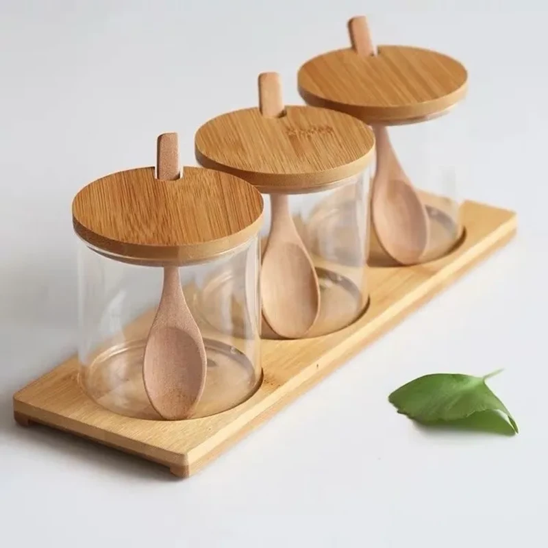 3pcs Step Spice Jar set with Wooden Lid & Tray (RSM) - Image 4