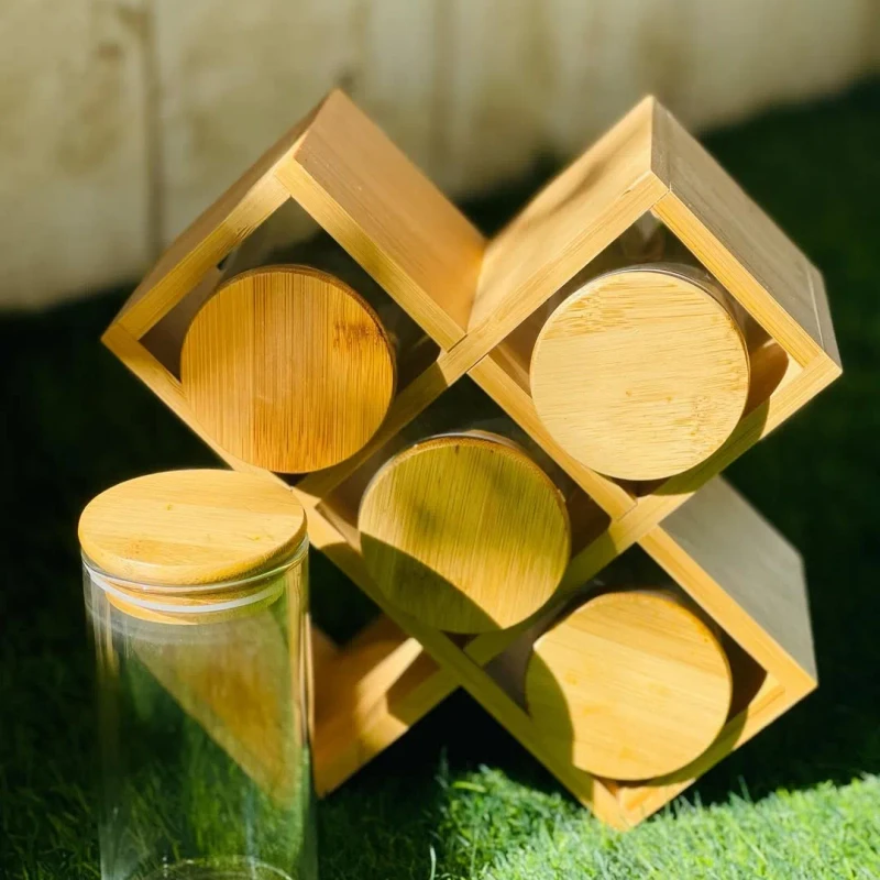 5pcs Wooden Lid Jar Set With Stand (PDSM)