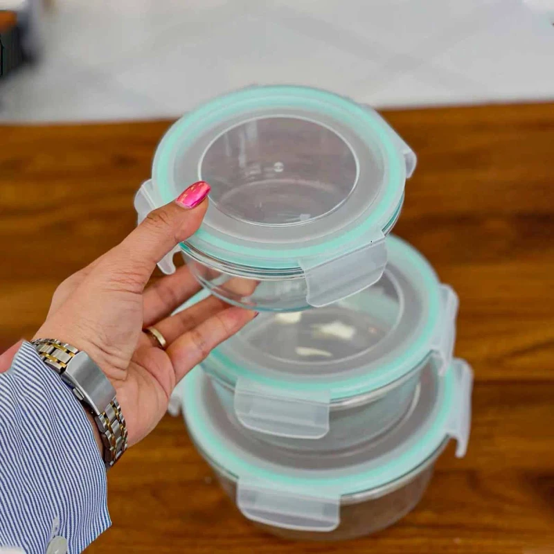 3pcs Round Sky Blue Airtight Bati Set
