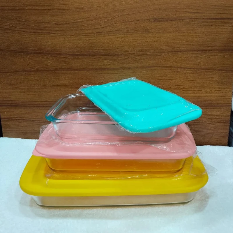3pcs Rectangular Serving Dish Red Color Lid (OCSM)
