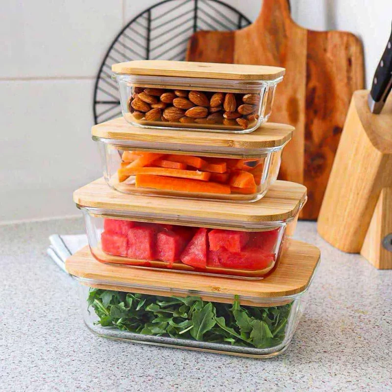 4pcs Wooden lid Square Airtight Bati Set (ODMM)