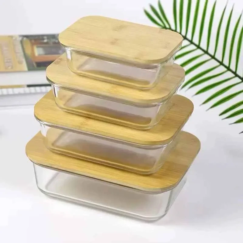 4pcs Wooden lid Square Airtight Bati Set (ODMM)