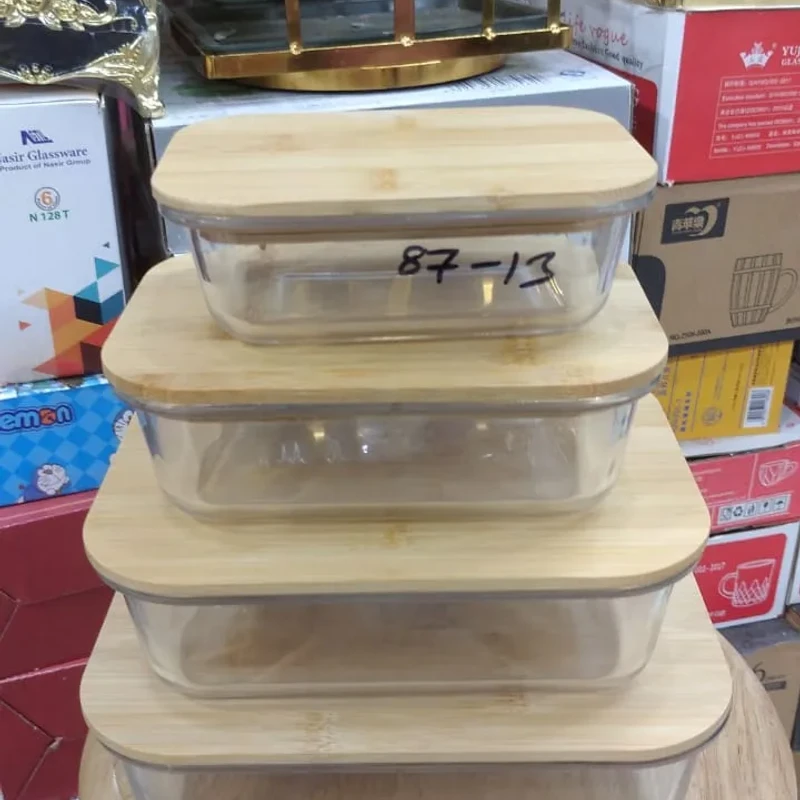 4pcs Wooden lid Square Airtight Bati Set (ODMM) - Image 3