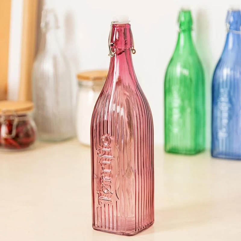 1 liter Glass Water Bottle Square Step (NNS)