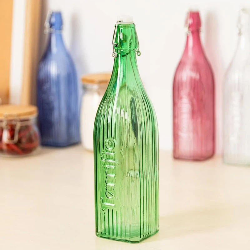 1 liter Glass Water Bottle Square Step (NNS) - Image 5