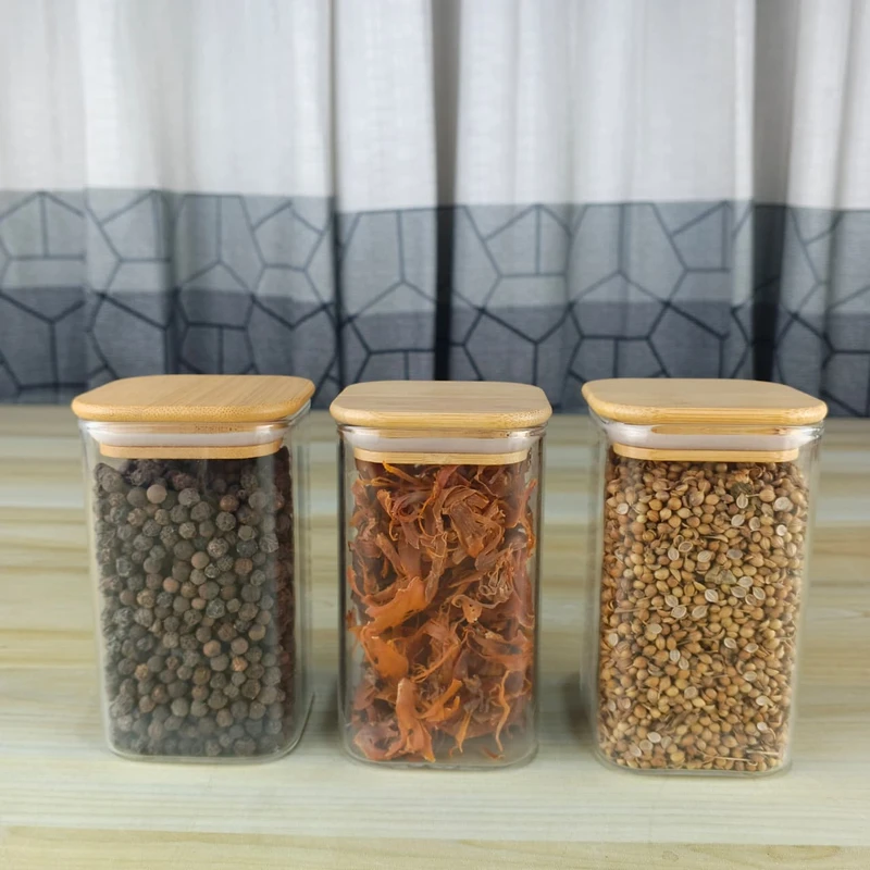 280ml Square Glass Jar Wooden Lid (PPM)
