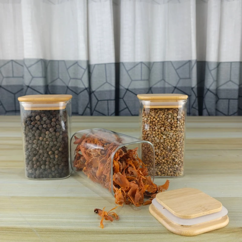 280ml Square Glass Jar Wooden Lid (PPM)