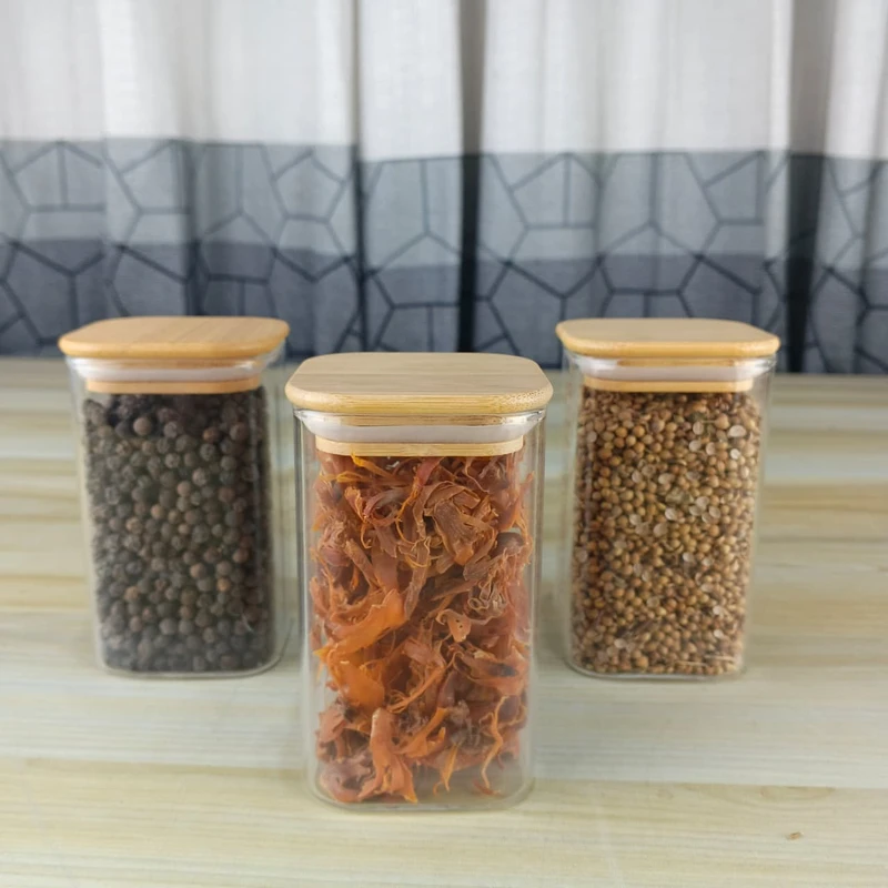 280ml Square Glass Jar Wooden Lid (PPM) - Image 3