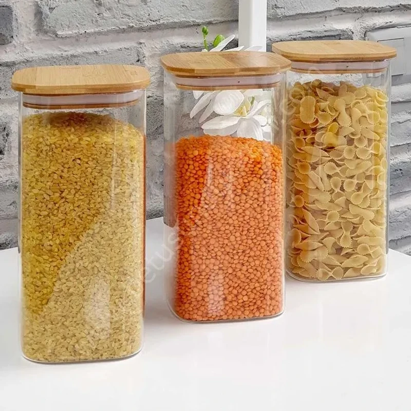 400ml 3pcs Square Glass Jar 46-46 With Wooden Lid (PCM)