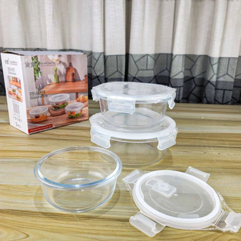 3pcs Transparent Round Airtight Bati Set